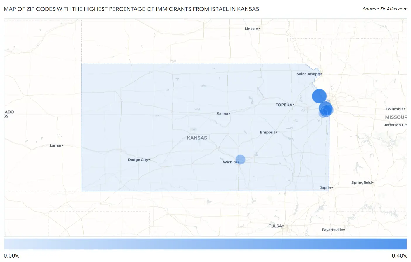 Zip Codes with the Highest Percentage of Immigrants from Israel in Kansas Map