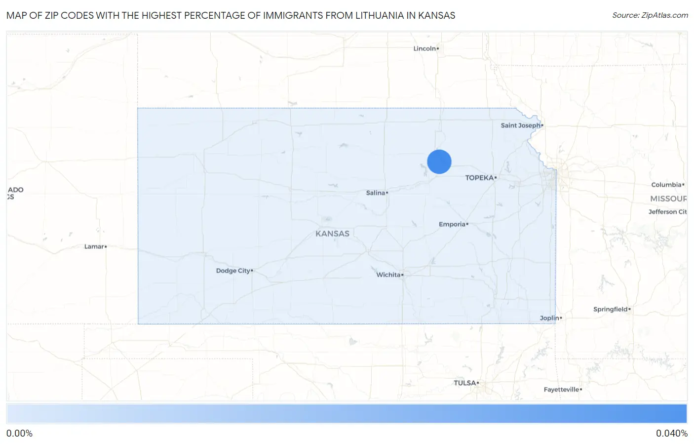 Zip Codes with the Highest Percentage of Immigrants from Lithuania in Kansas Map