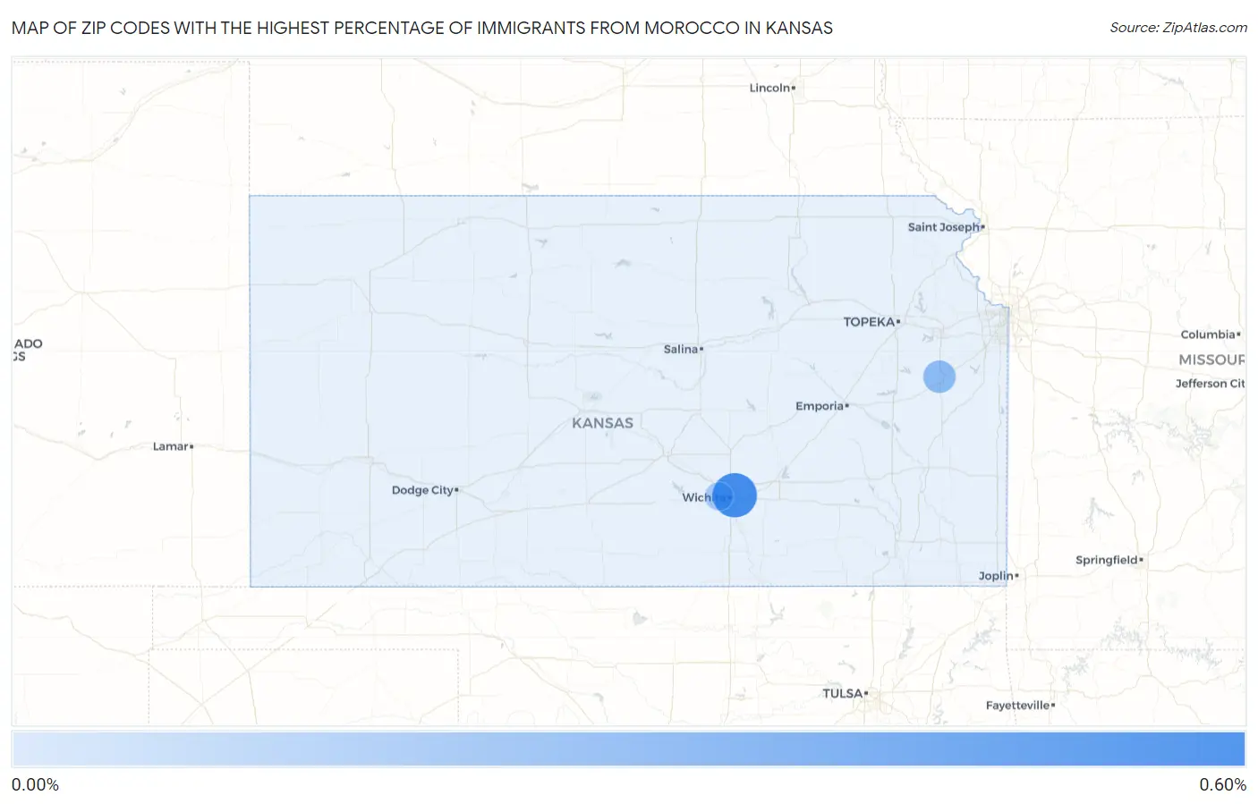 Zip Codes with the Highest Percentage of Immigrants from Morocco in Kansas Map