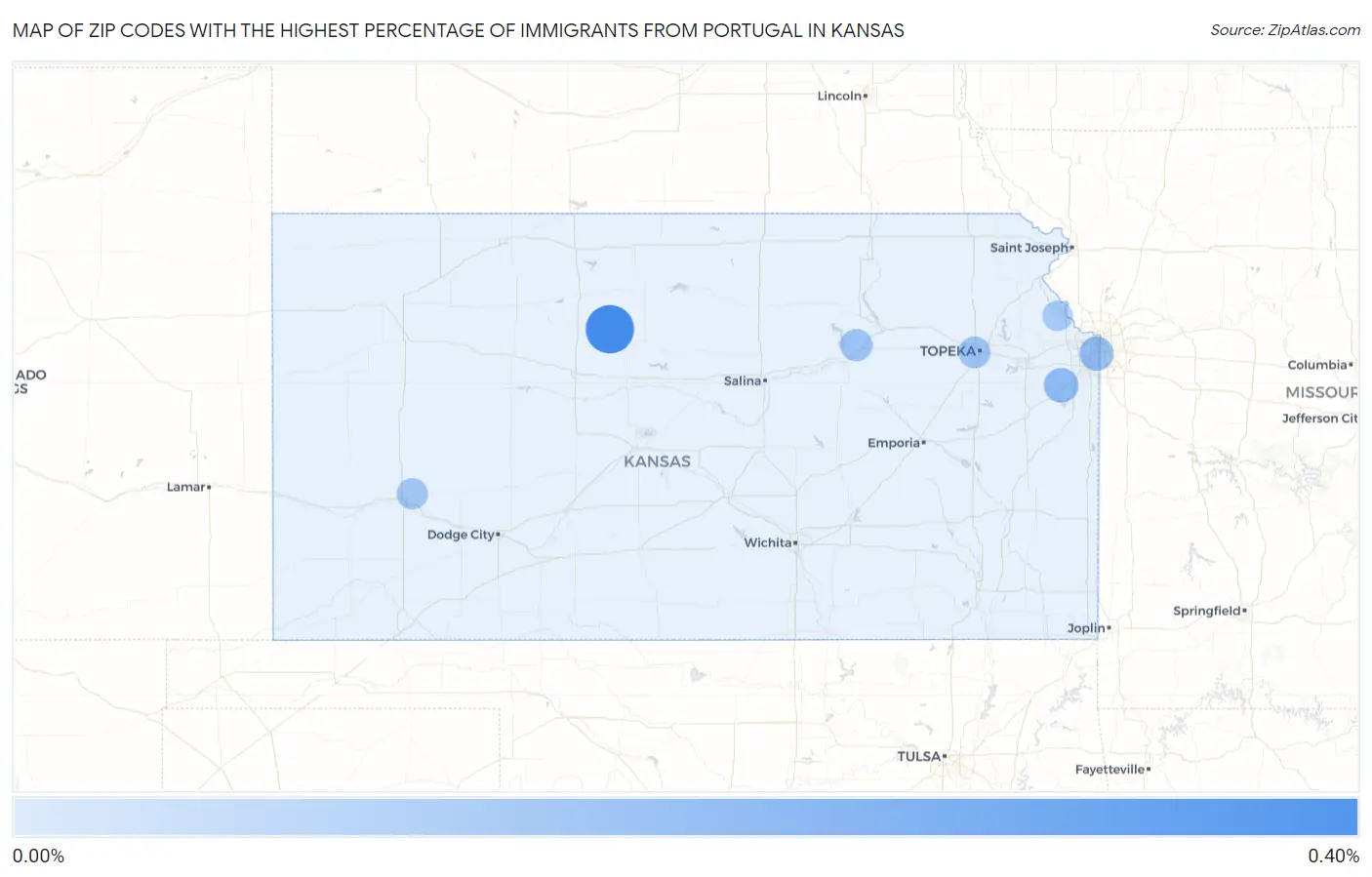 Zip Codes with the Highest Percentage of Immigrants from Portugal in Kansas Map