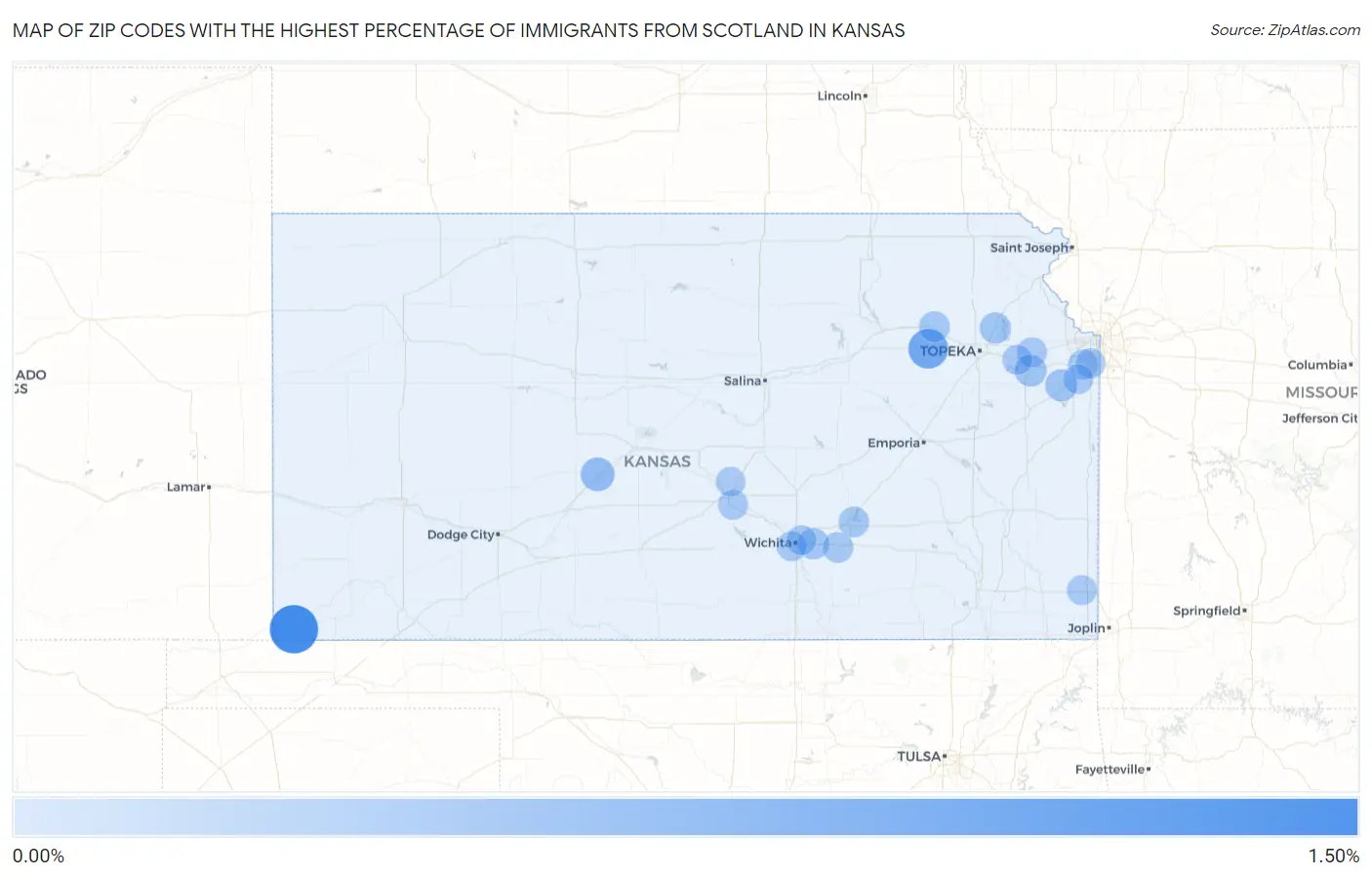 Zip Codes with the Highest Percentage of Immigrants from Scotland in Kansas Map
