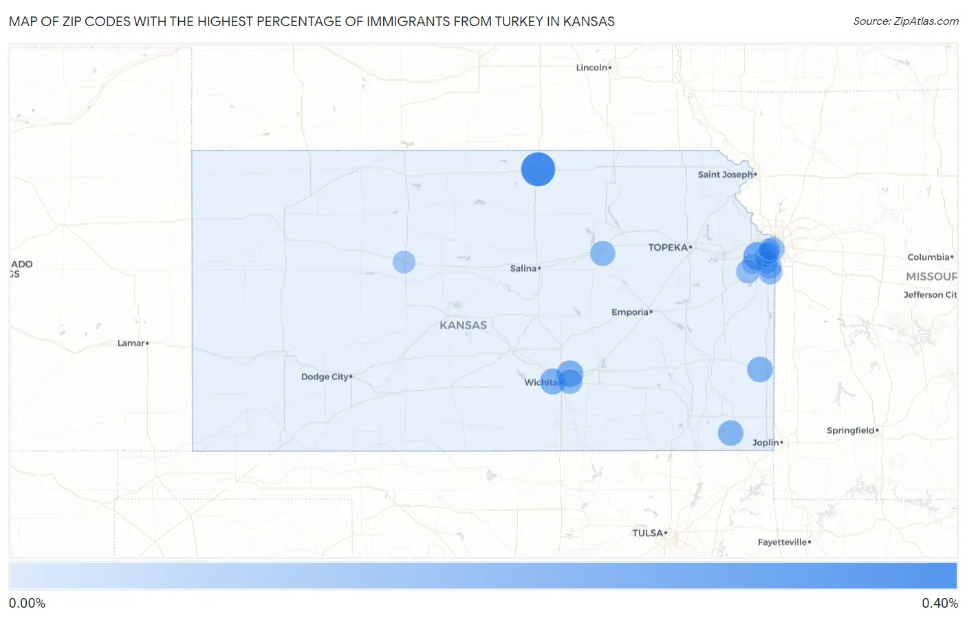 Zip Codes with the Highest Percentage of Immigrants from Turkey in Kansas Map