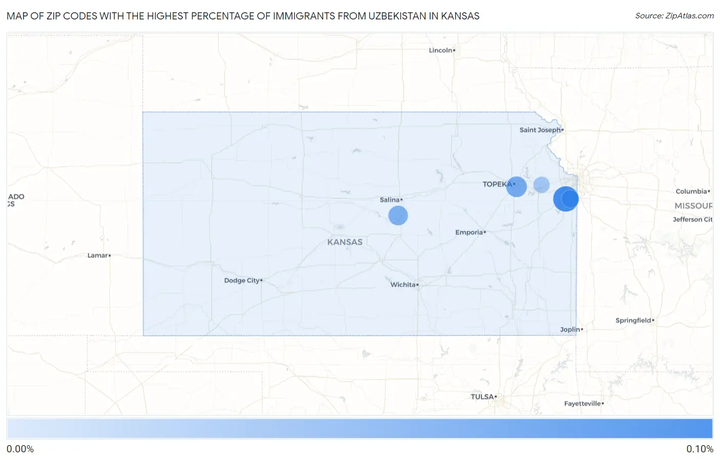 Zip Codes with the Highest Percentage of Immigrants from Uzbekistan in Kansas Map