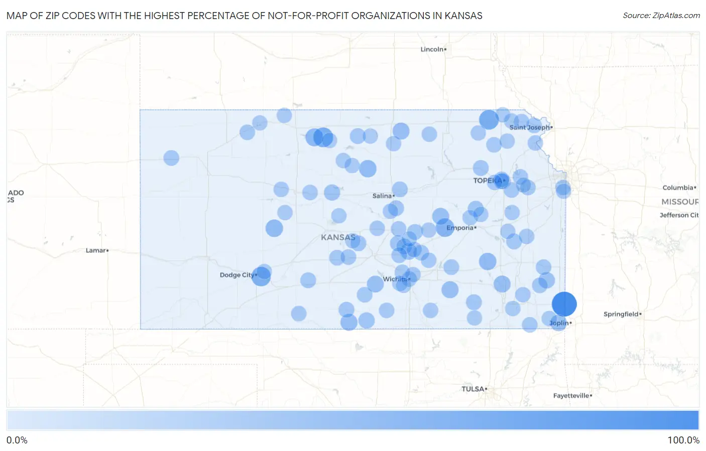 Zip Codes with the Highest Percentage of Not-for-profit Organizations in Kansas Map