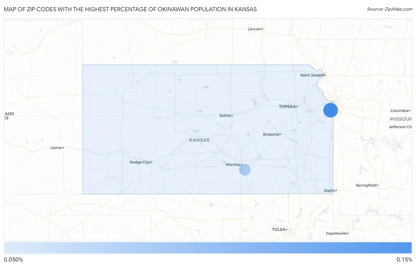 Zip Codes with the Highest Percentage of Okinawan Population in Kansas Map