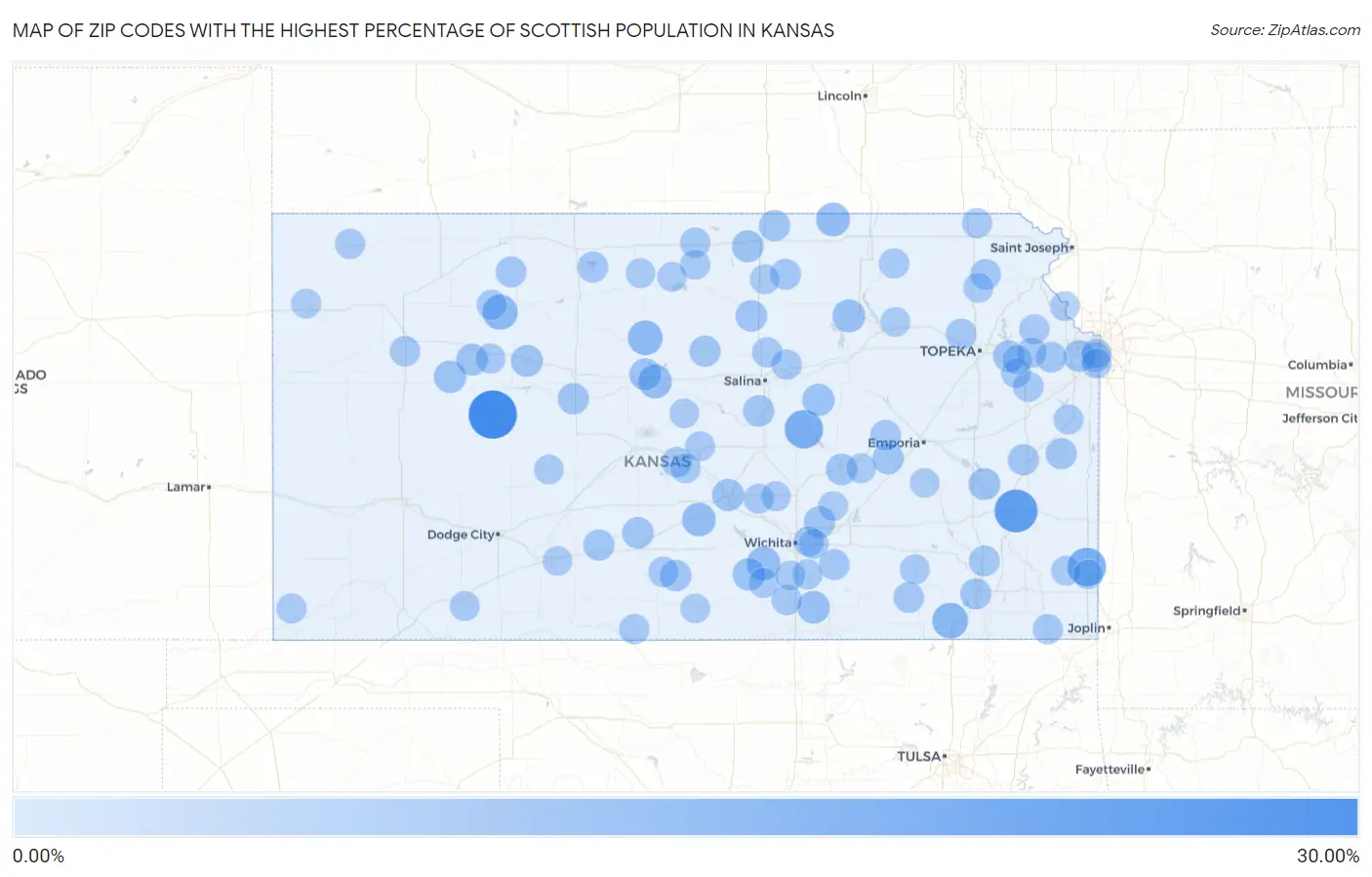 Zip Codes with the Highest Percentage of Scottish Population in Kansas Map