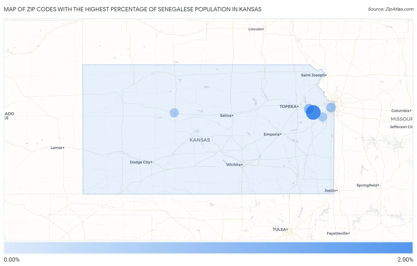 Zip Codes with the Highest Percentage of Senegalese Population in Kansas Map
