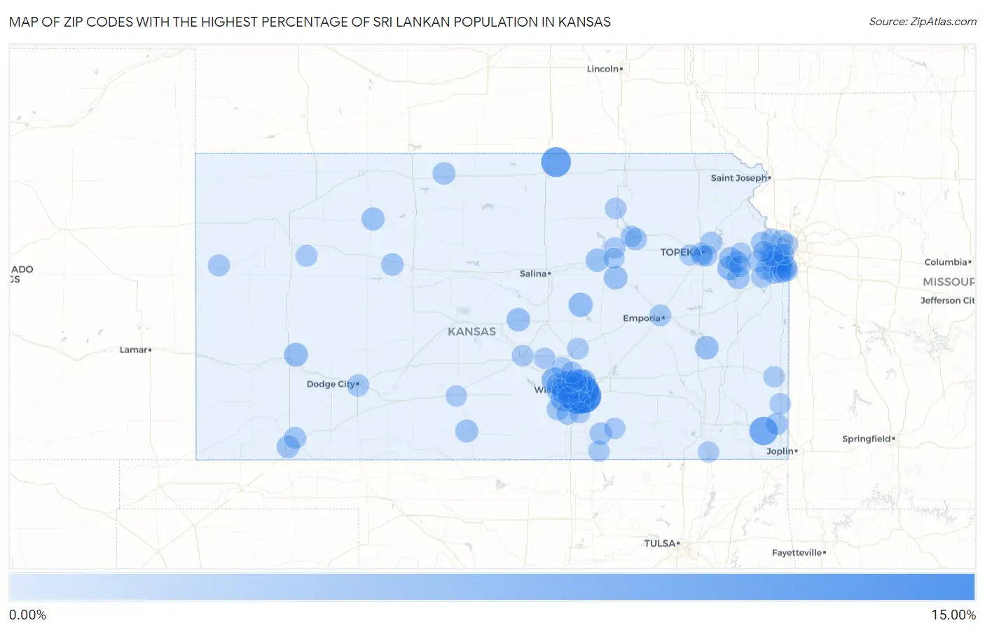 Zip Codes with the Highest Percentage of Sri Lankan Population in Kansas Map
