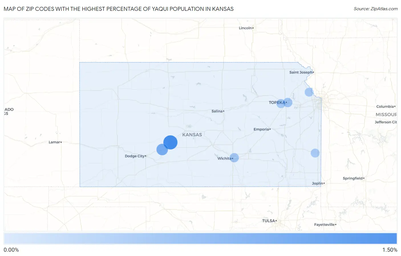 Zip Codes with the Highest Percentage of Yaqui Population in Kansas Map