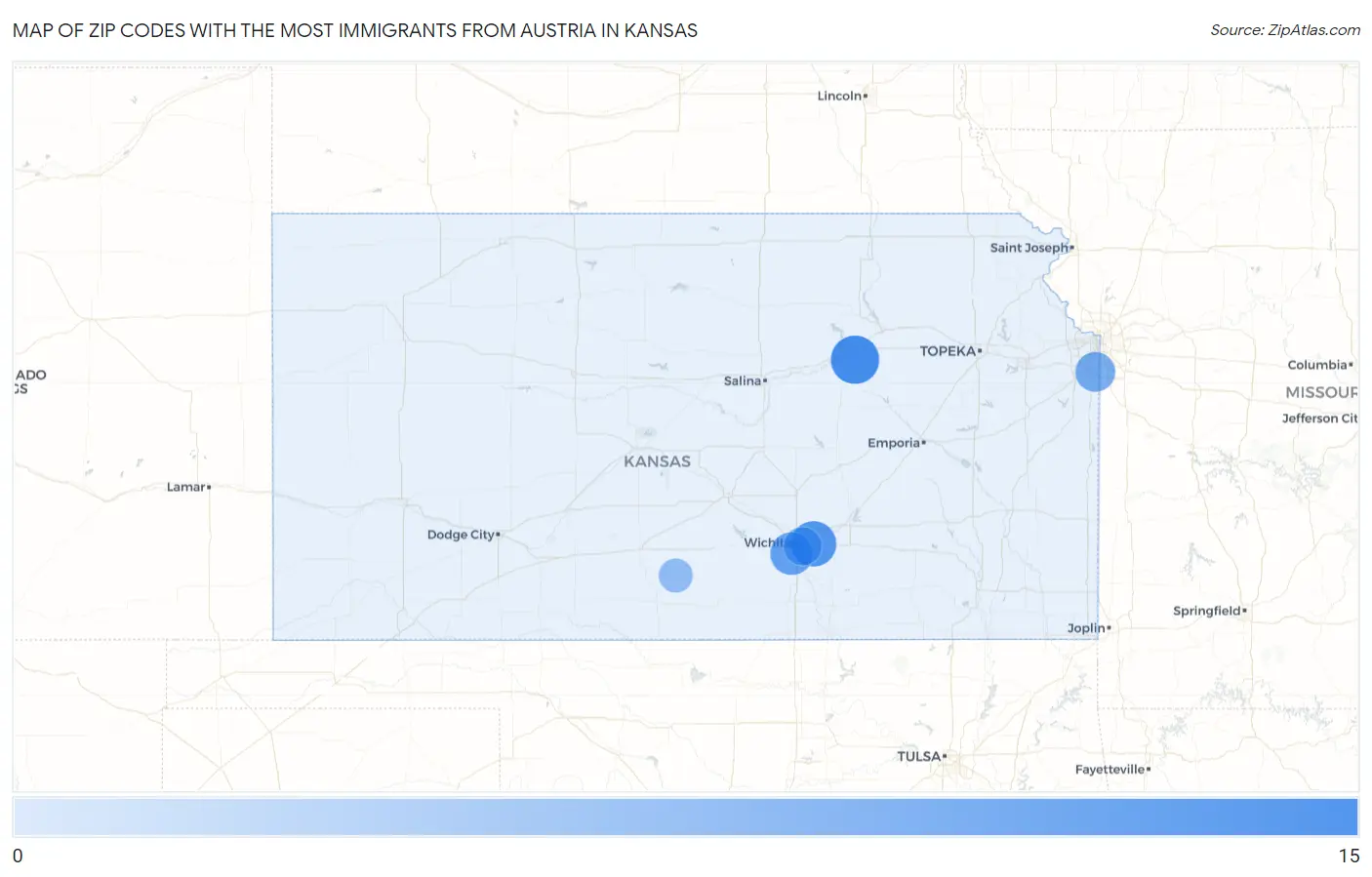 Zip Codes with the Most Immigrants from Austria in Kansas Map
