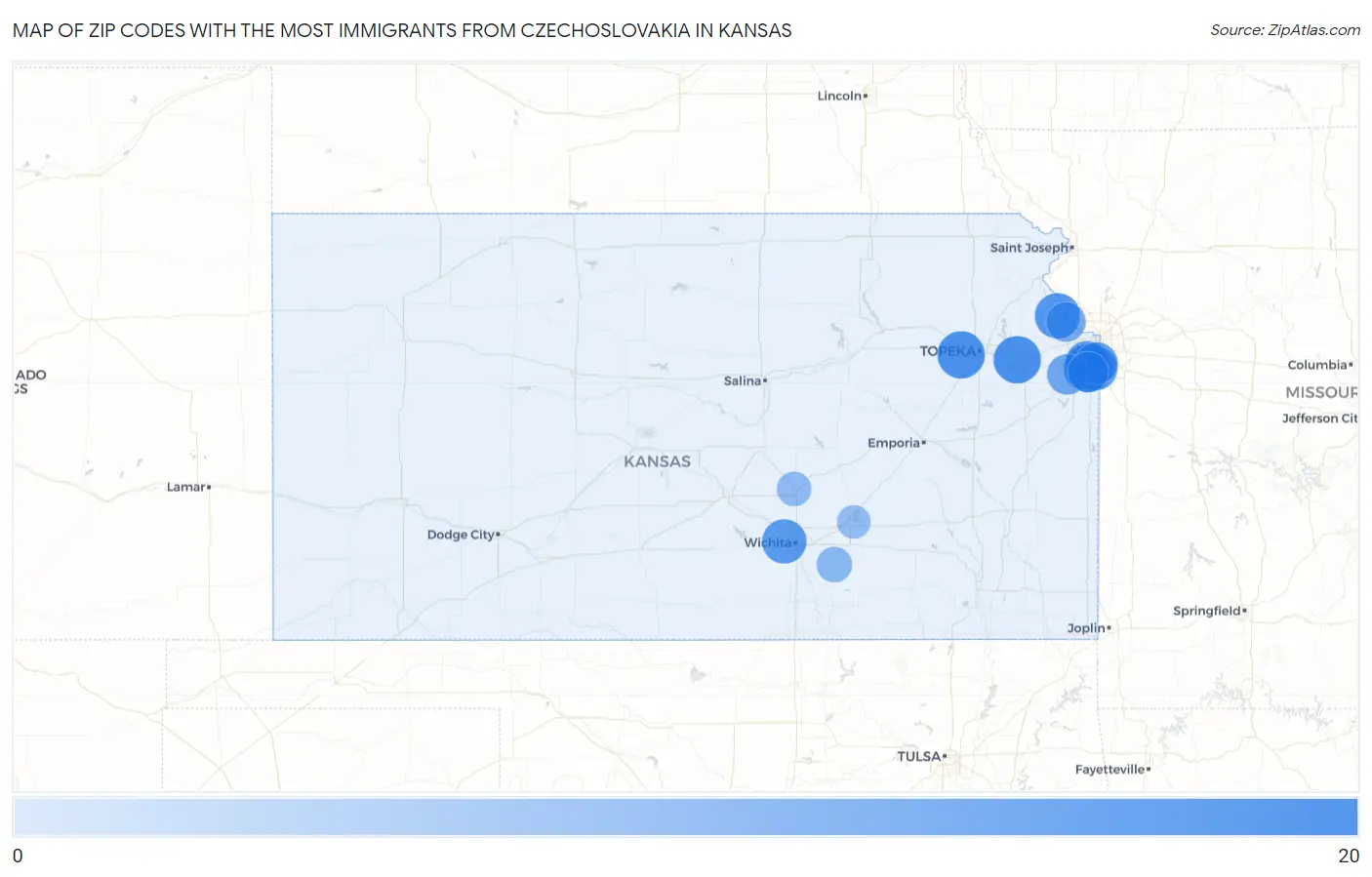 Zip Codes with the Most Immigrants from Czechoslovakia in Kansas Map
