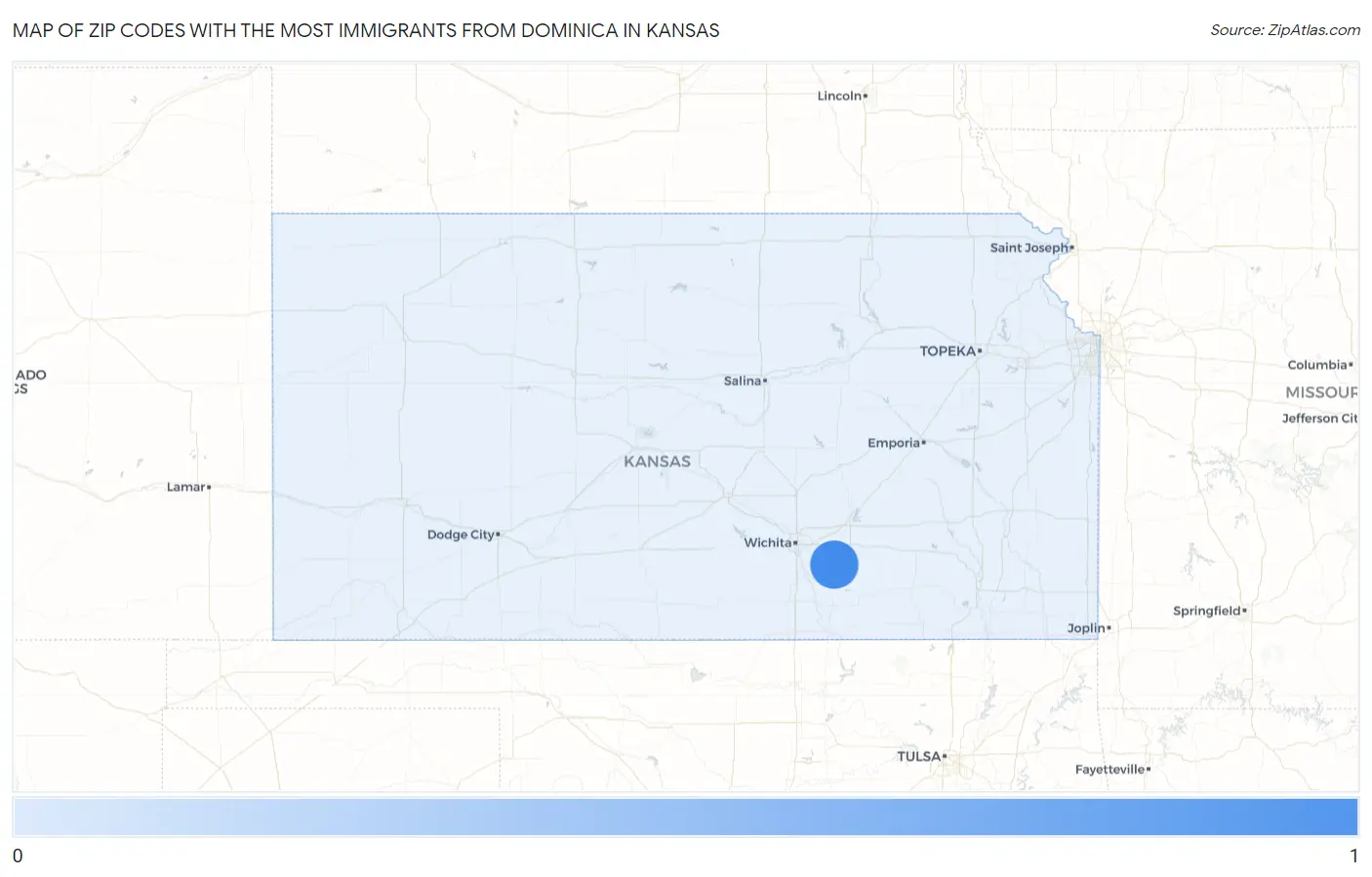 Zip Codes with the Most Immigrants from Dominica in Kansas Map
