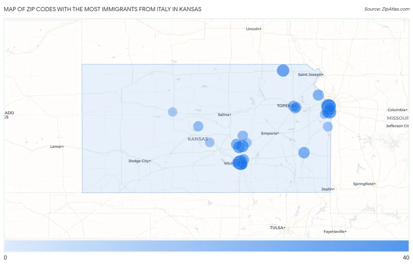 Zip Codes with the Most Immigrants from Italy in Kansas Map