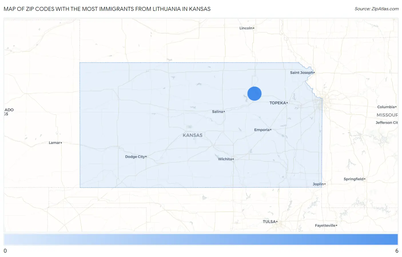 Zip Codes with the Most Immigrants from Lithuania in Kansas Map