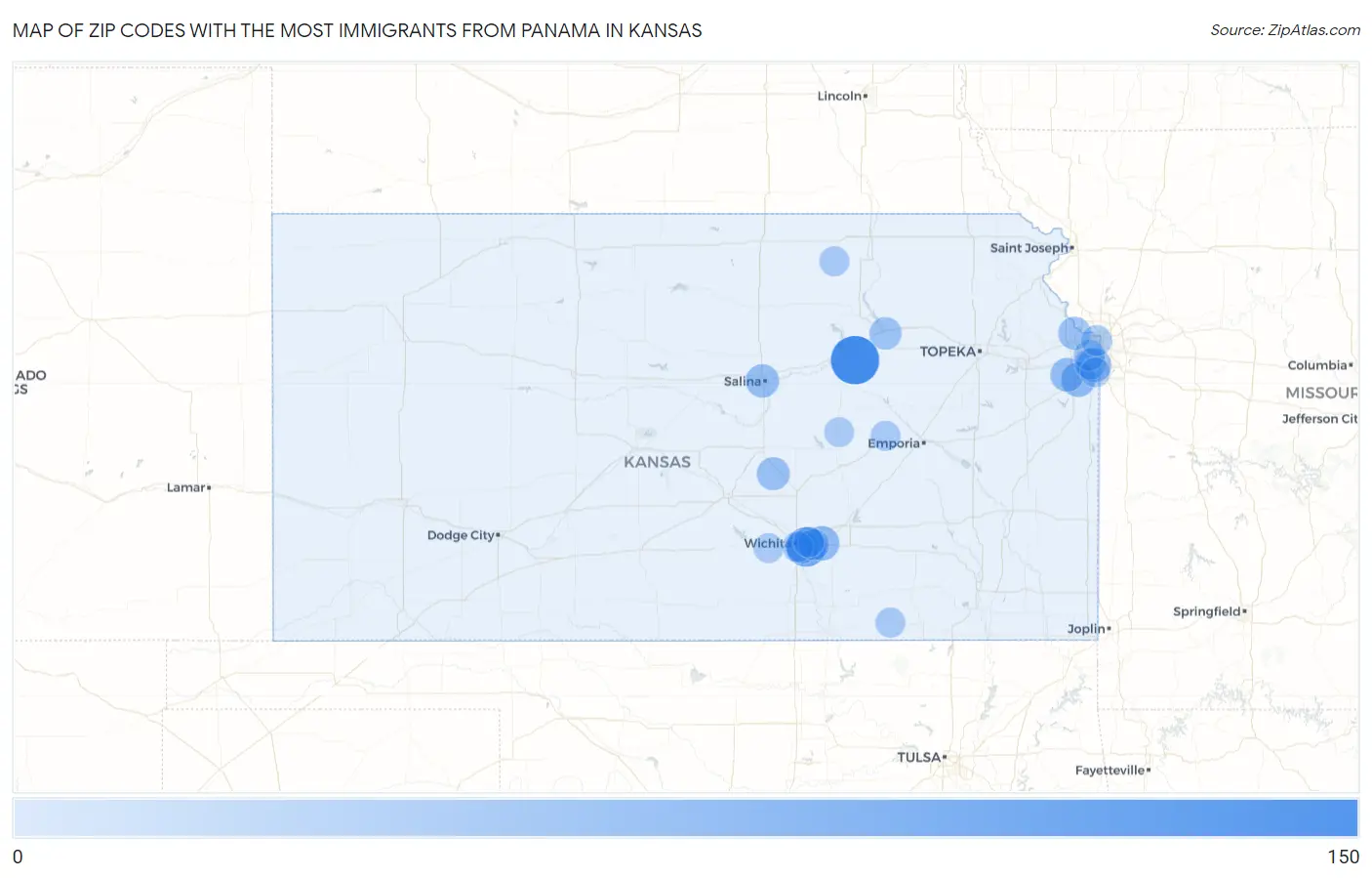 Zip Codes with the Most Immigrants from Panama in Kansas Map