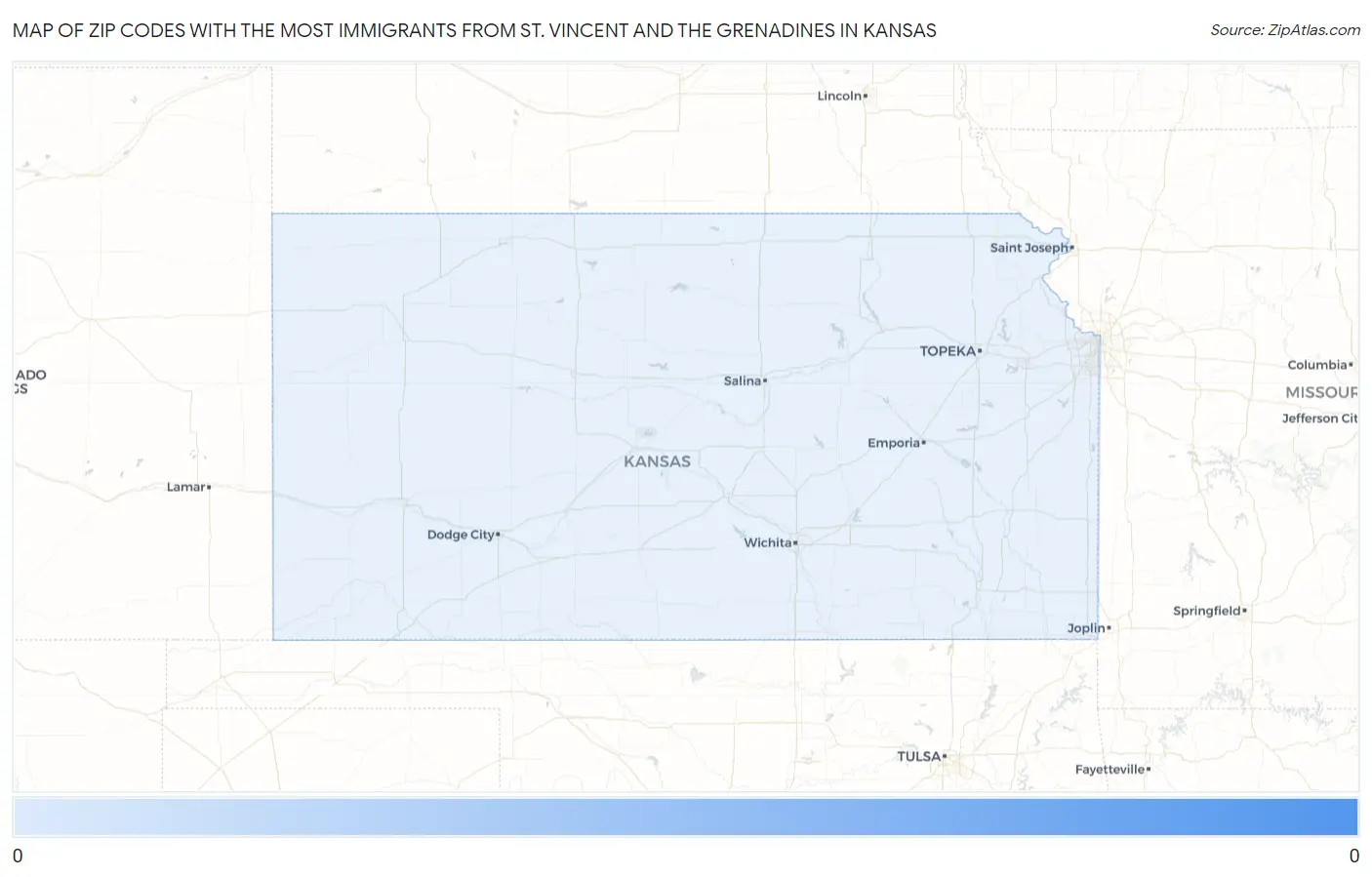 Zip Codes with the Most Immigrants from St. Vincent and the Grenadines in Kansas Map