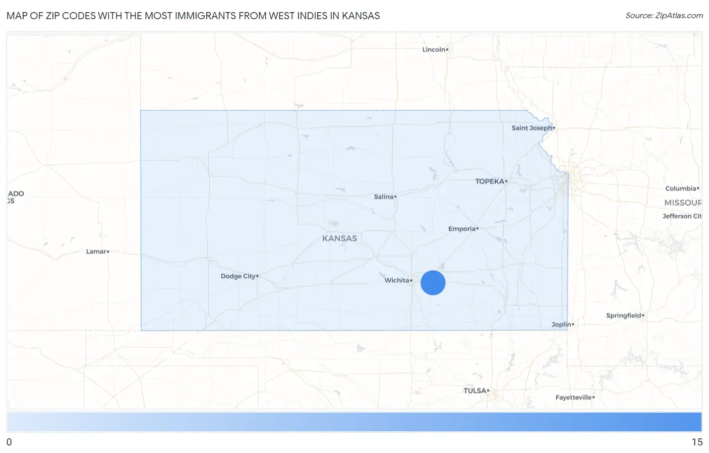 Zip Codes with the Most Immigrants from West Indies in Kansas Map