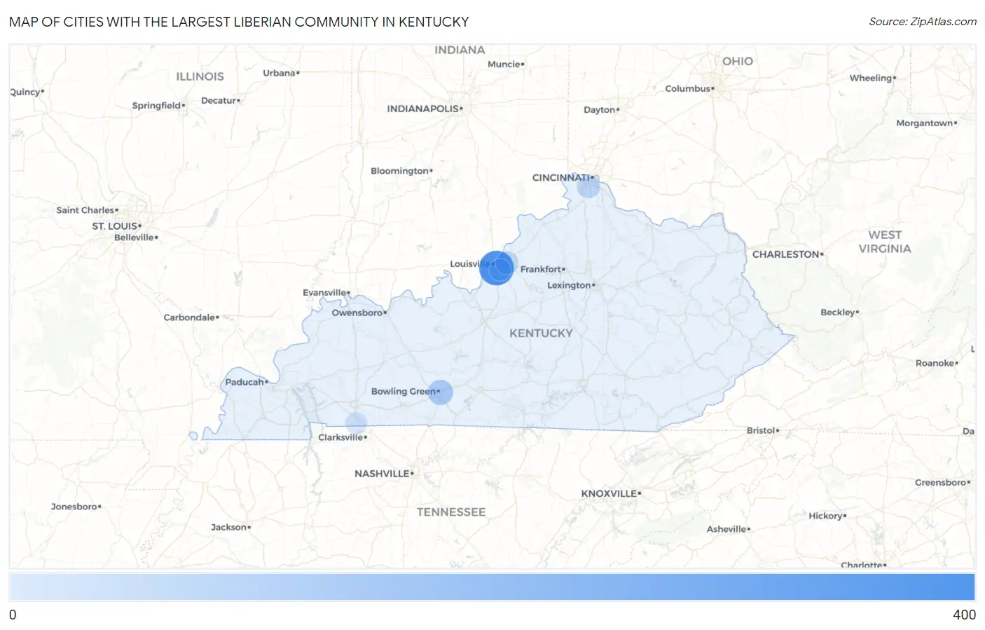 Cities with the Largest Liberian Community in Kentucky Map