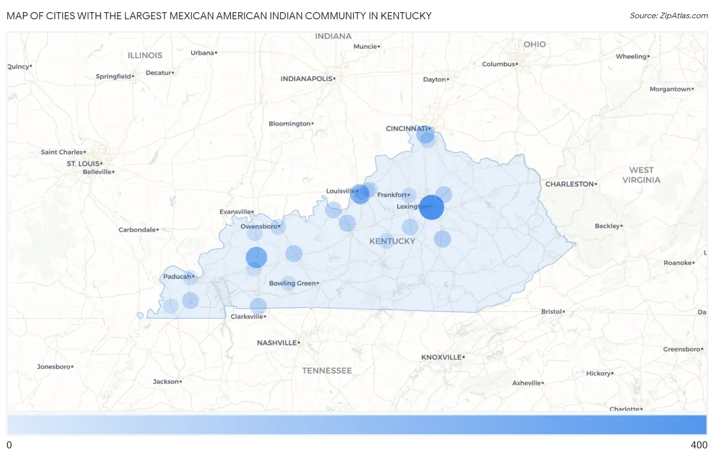 Cities with the Largest Mexican American Indian Community in Kentucky Map