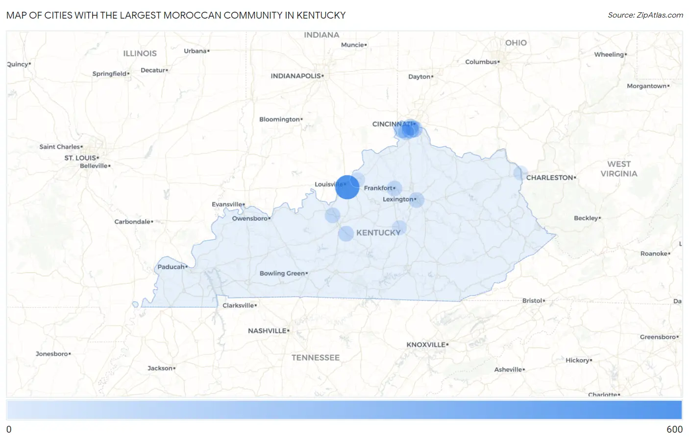 Cities with the Largest Moroccan Community in Kentucky Map