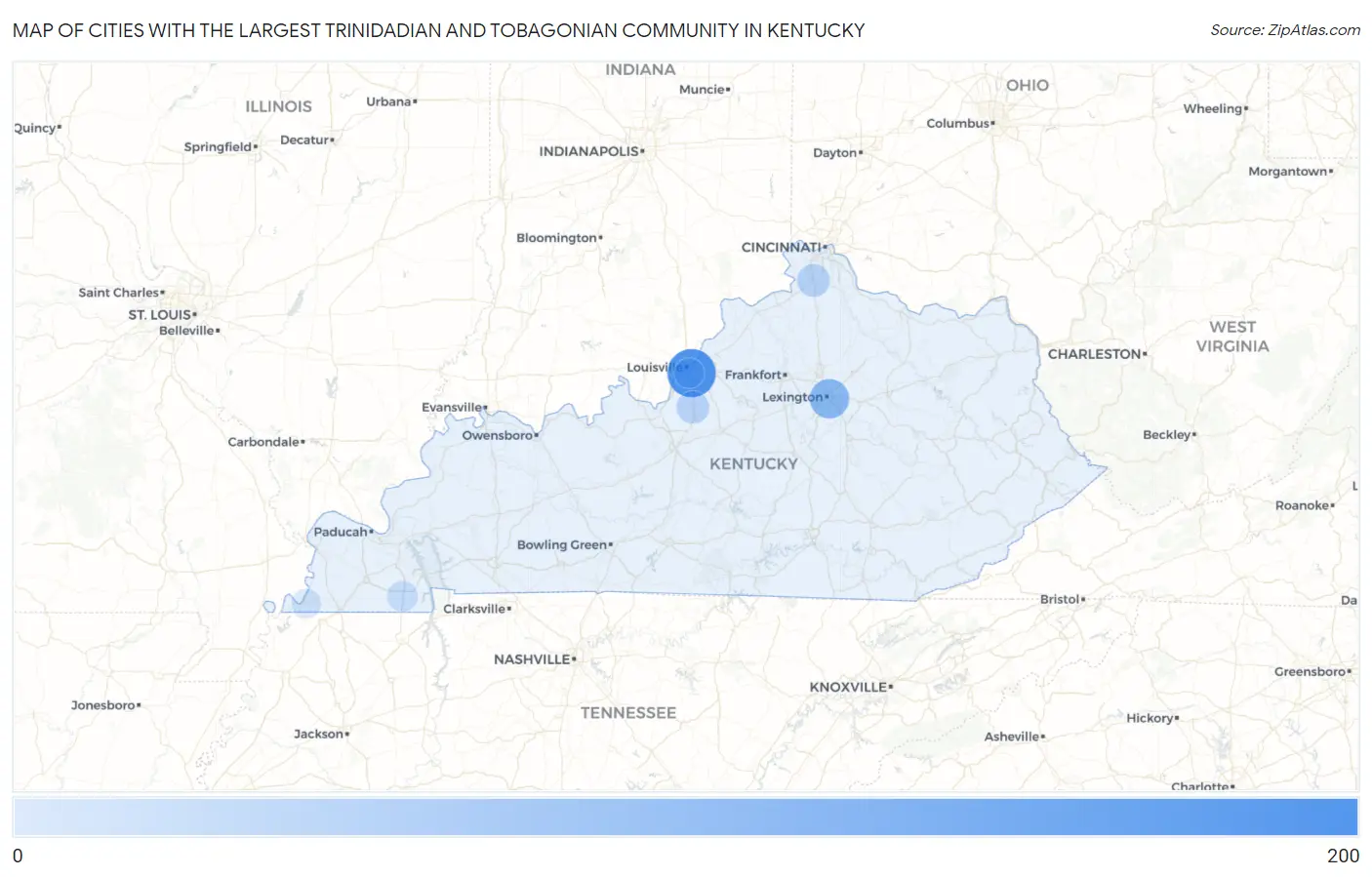 Cities with the Largest Trinidadian and Tobagonian Community in Kentucky Map