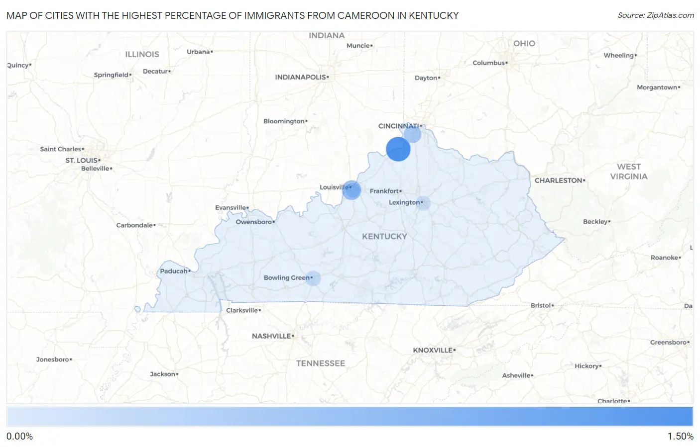 Cities with the Highest Percentage of Immigrants from Cameroon in Kentucky Map