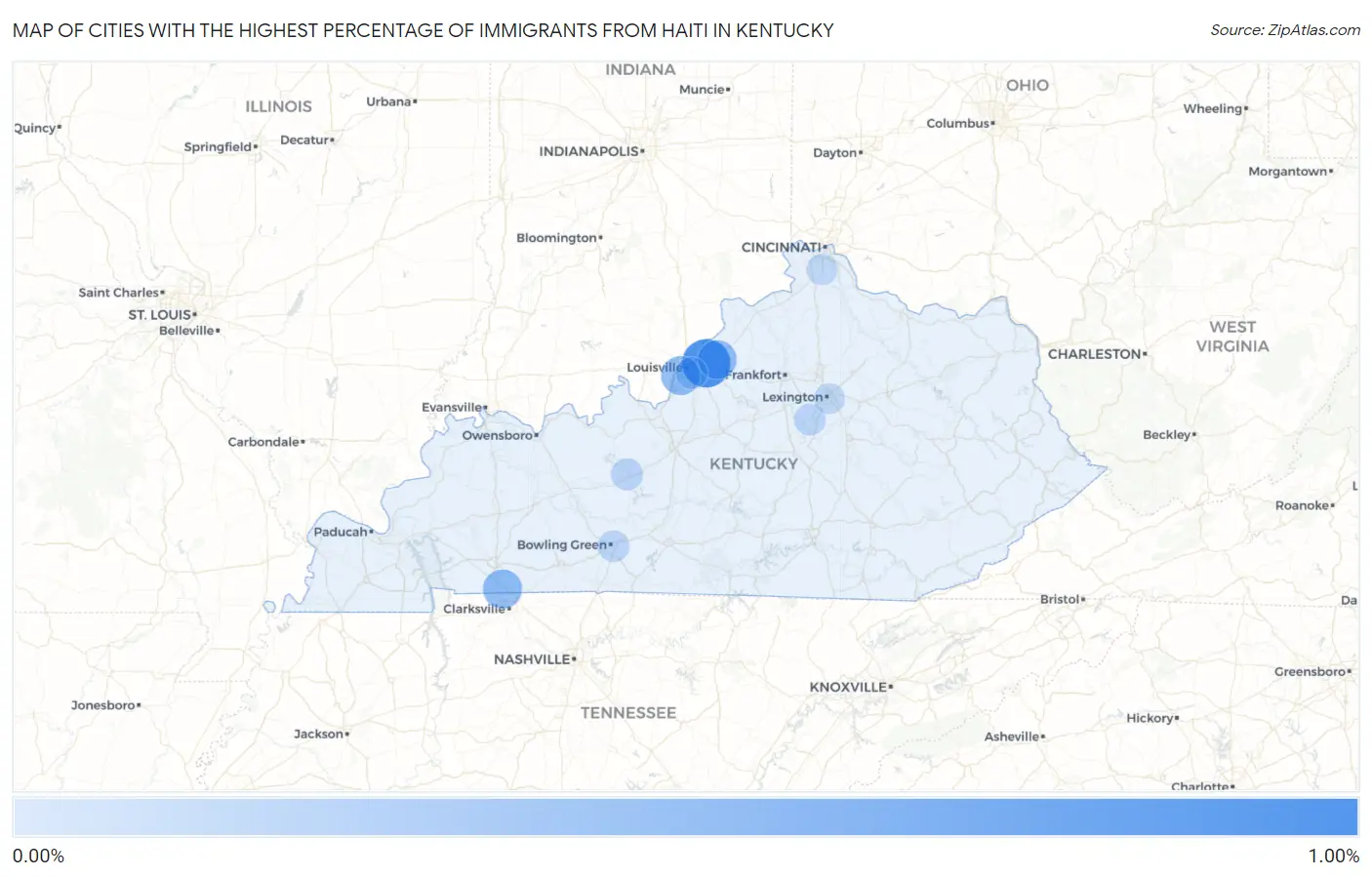 Cities with the Highest Percentage of Immigrants from Haiti in Kentucky Map