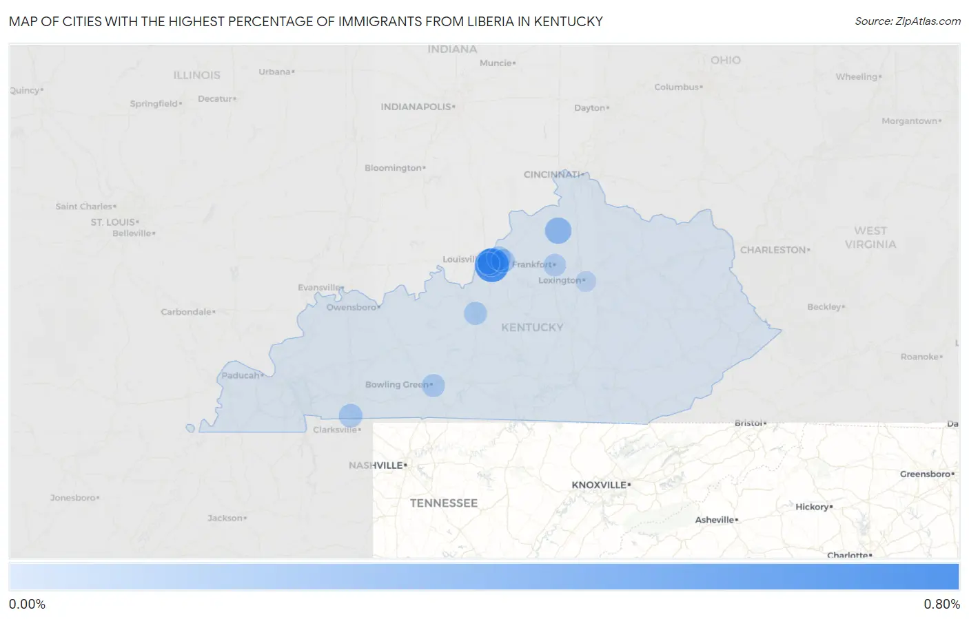 Cities with the Highest Percentage of Immigrants from Liberia in Kentucky Map
