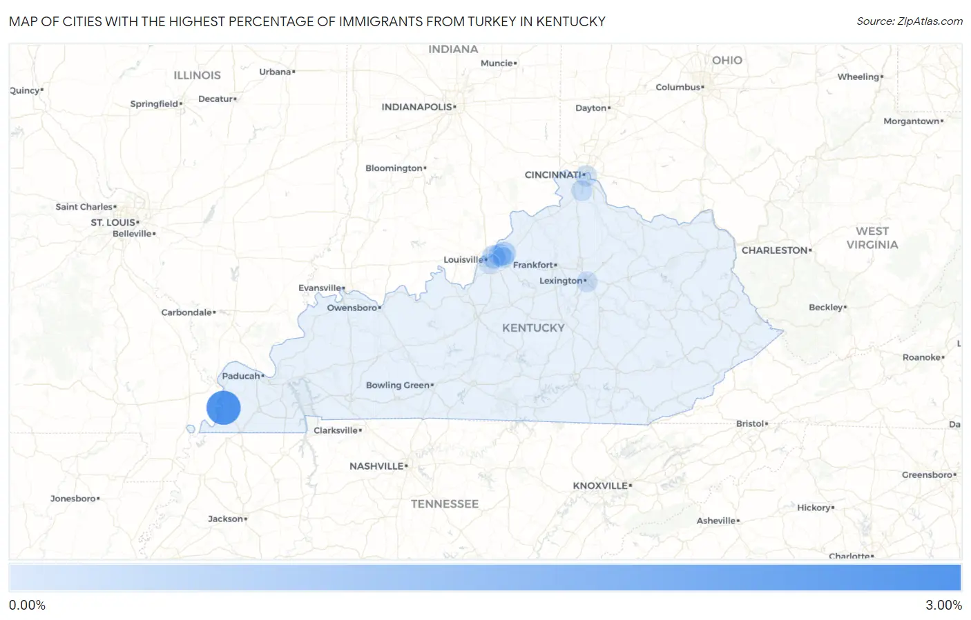 Cities with the Highest Percentage of Immigrants from Turkey in Kentucky Map