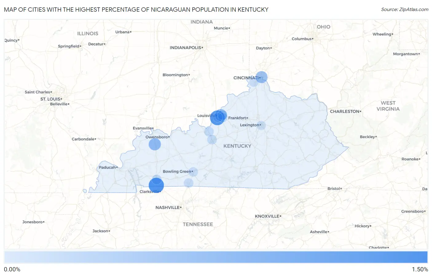 Cities with the Highest Percentage of Nicaraguan Population in Kentucky Map