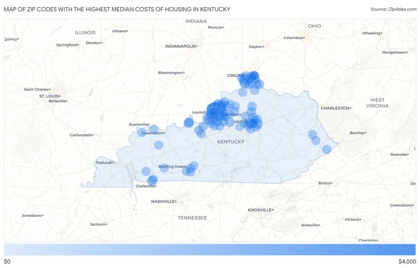 Zip Codes with the Highest Median Costs of Housing in Kentucky Map
