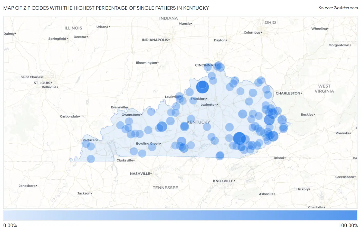 Zip Codes with the Highest Percentage of Single Fathers in Kentucky Map