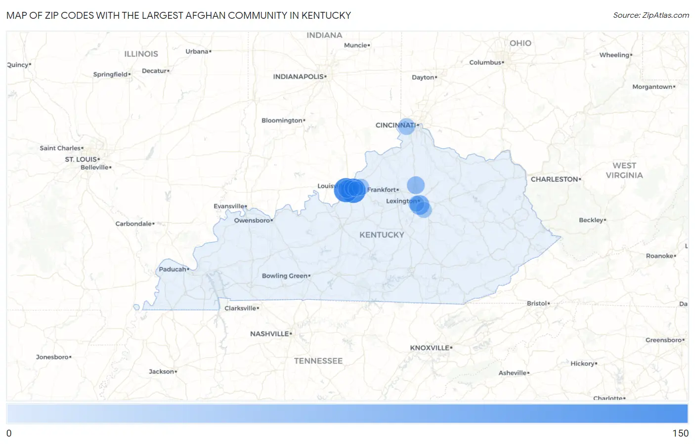 Zip Codes with the Largest Afghan Community in Kentucky Map