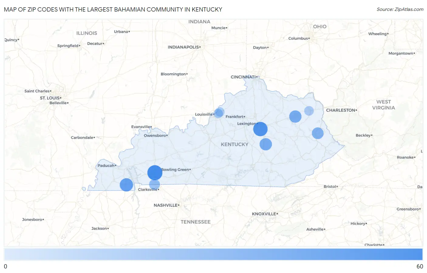 Zip Codes with the Largest Bahamian Community in Kentucky Map