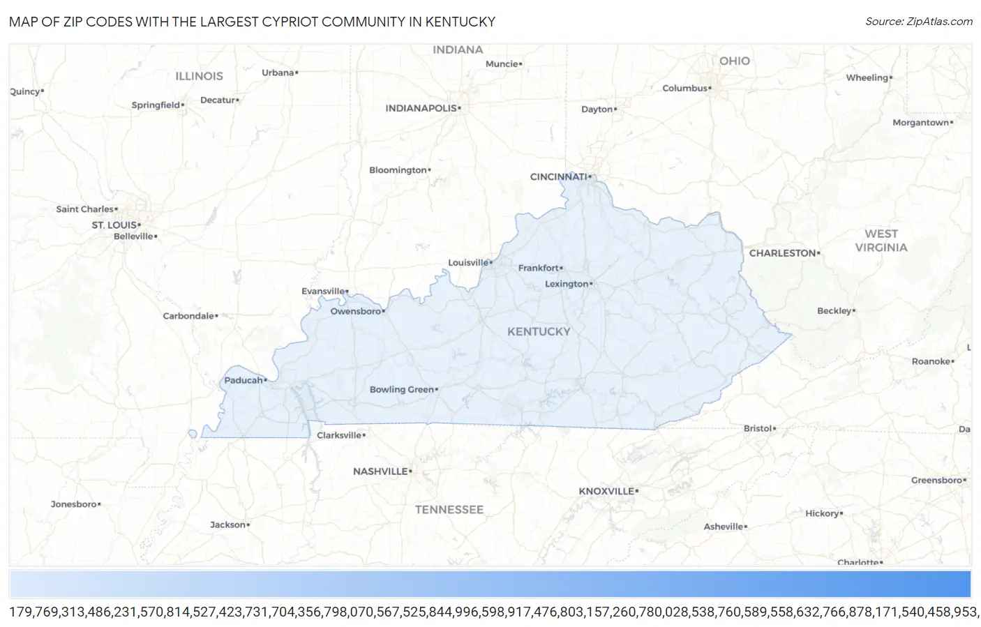 Zip Codes with the Largest Cypriot Community in Kentucky Map