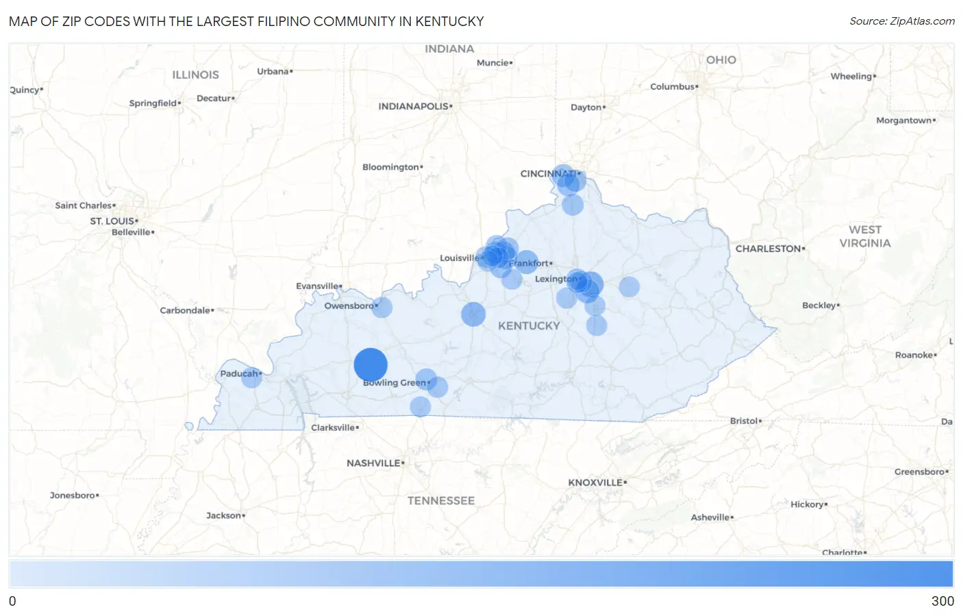 Zip Codes with the Largest Filipino Community in Kentucky Map