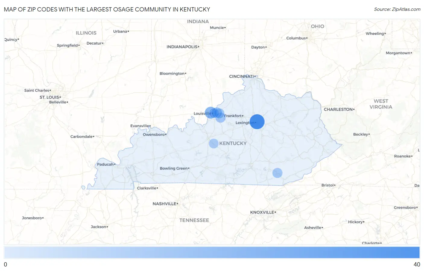 Zip Codes with the Largest Osage Community in Kentucky Map