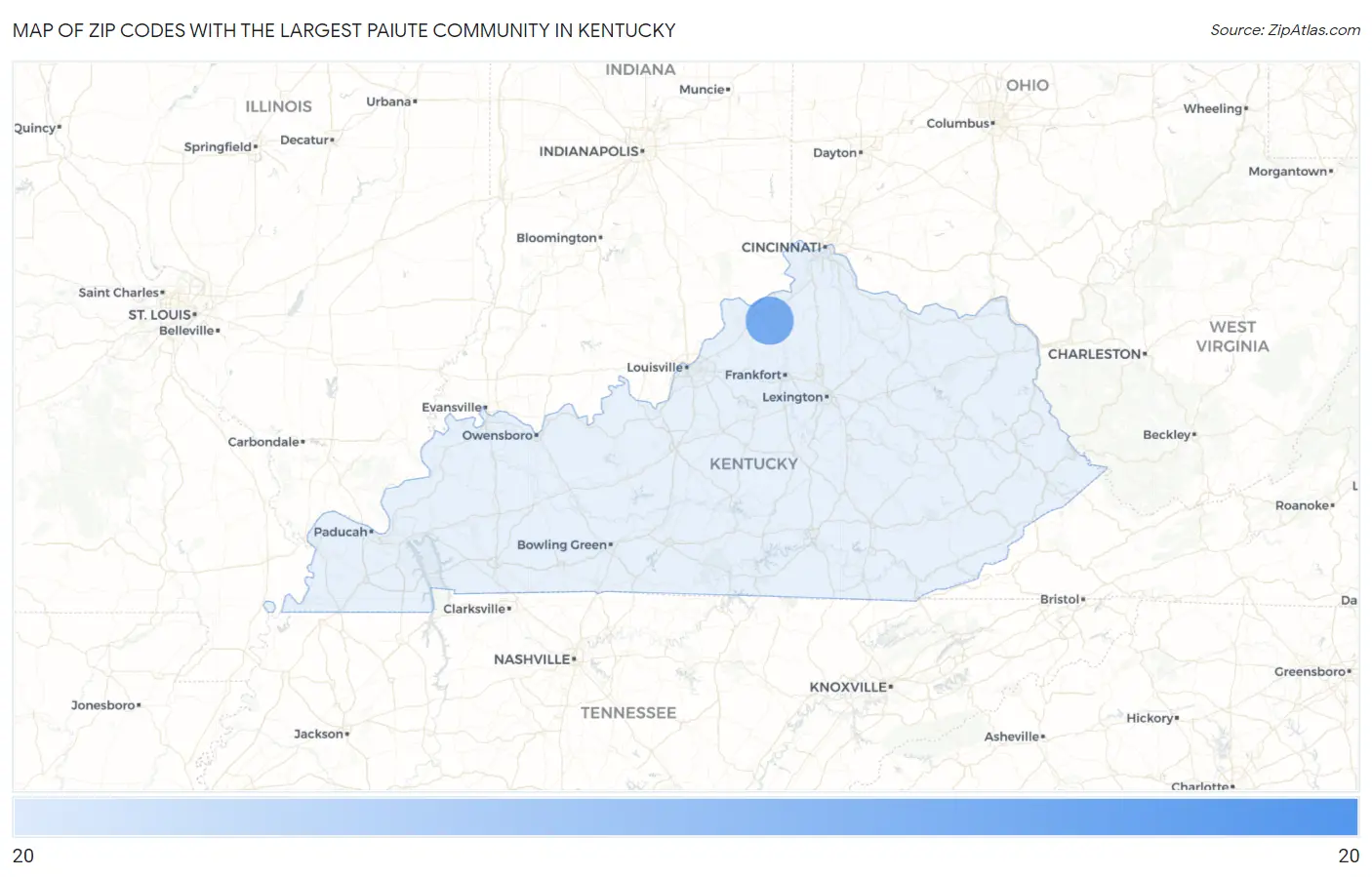 Zip Codes with the Largest Paiute Community in Kentucky Map