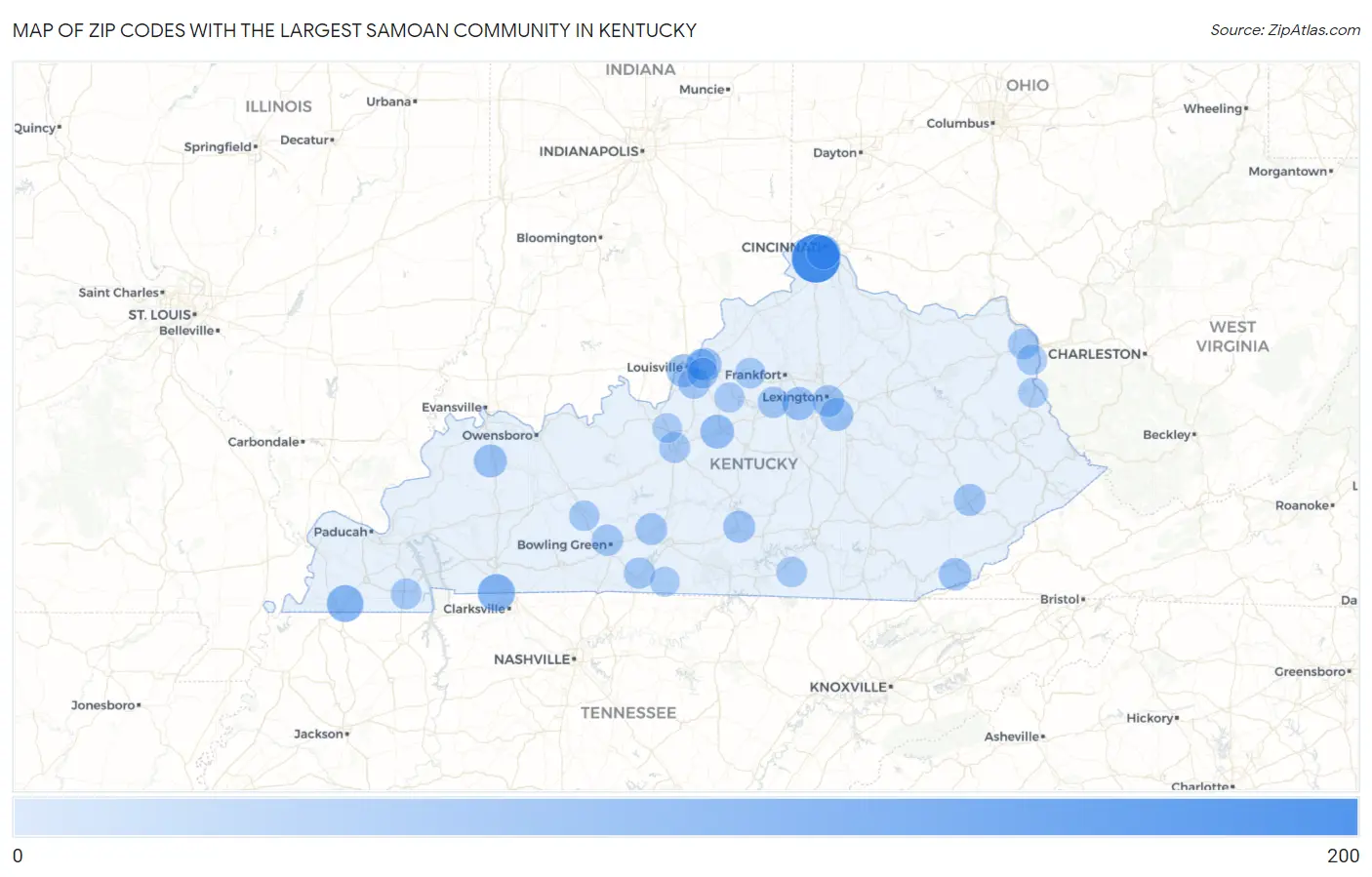 Zip Codes with the Largest Samoan Community in Kentucky Map