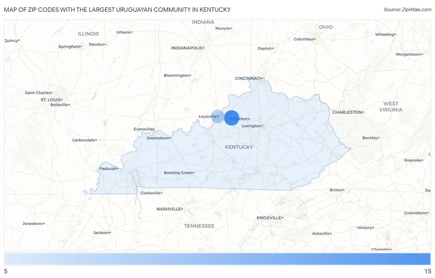 Zip Codes with the Largest Uruguayan Community in Kentucky Map