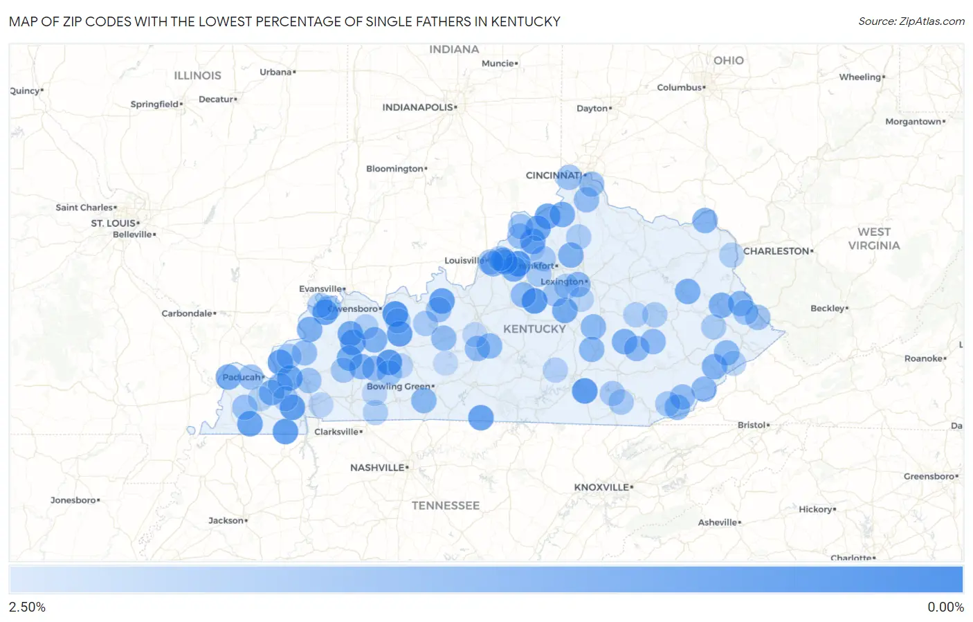 Zip Codes with the Lowest Percentage of Single Fathers in Kentucky Map