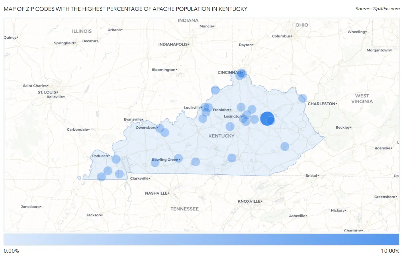 Zip Codes with the Highest Percentage of Apache Population in Kentucky Map