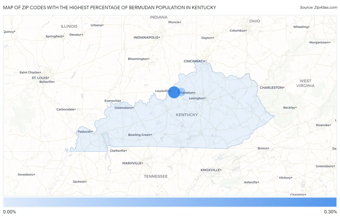 Zip Codes with the Highest Percentage of Bermudan Population in Kentucky Map