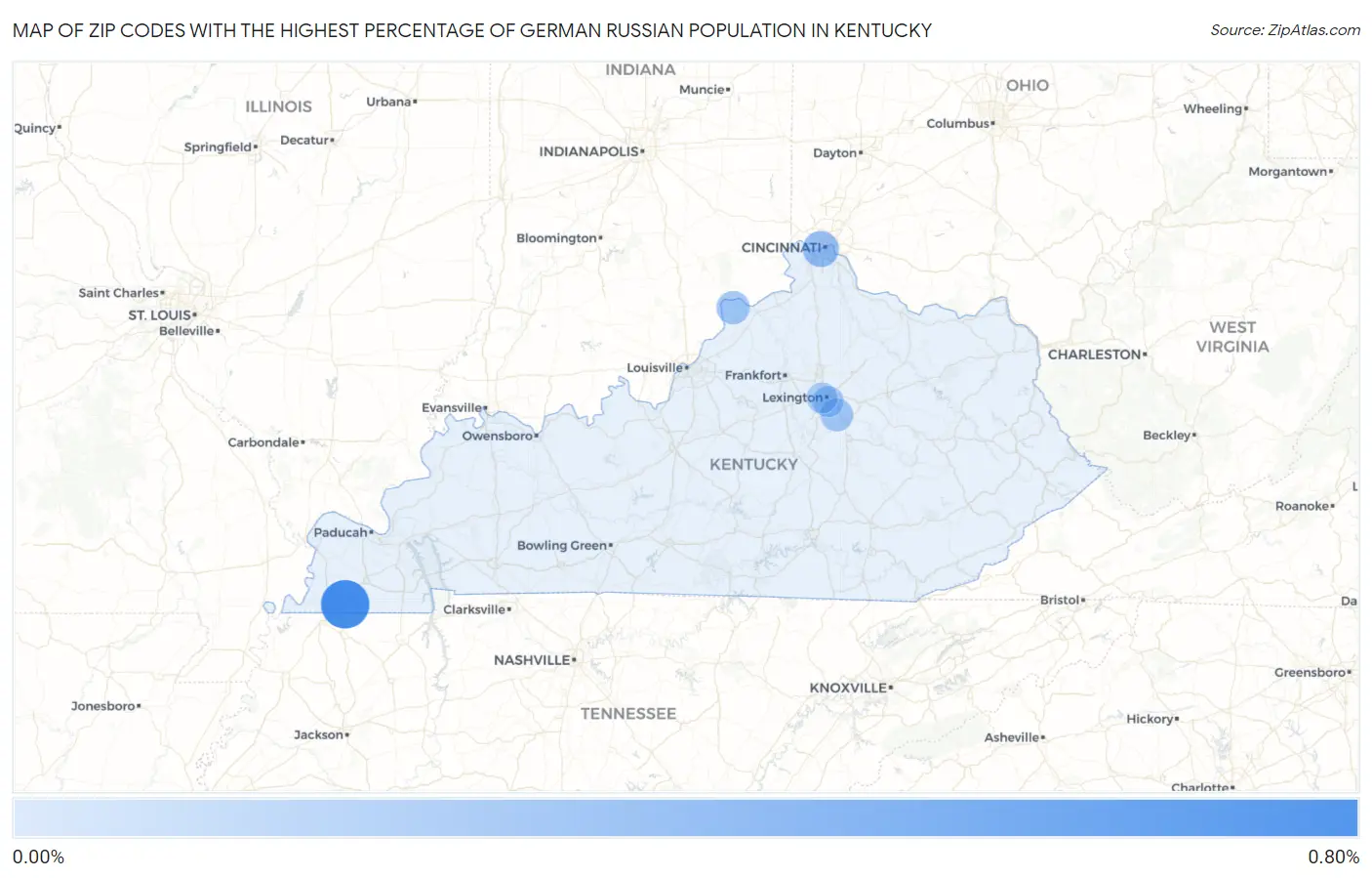 Zip Codes with the Highest Percentage of German Russian Population in Kentucky Map
