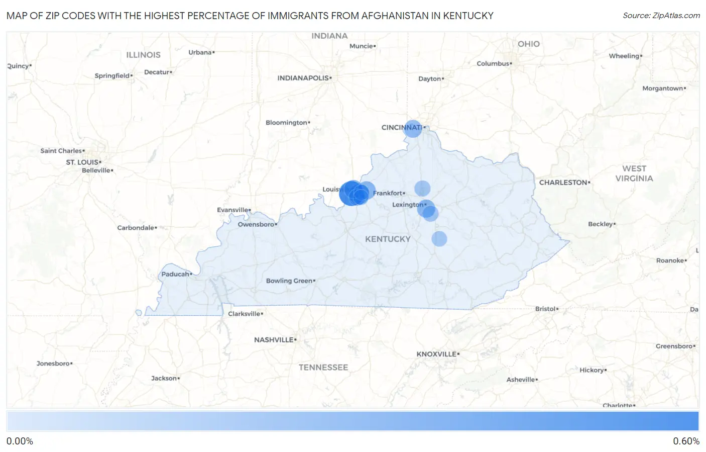 Zip Codes with the Highest Percentage of Immigrants from Afghanistan in Kentucky Map