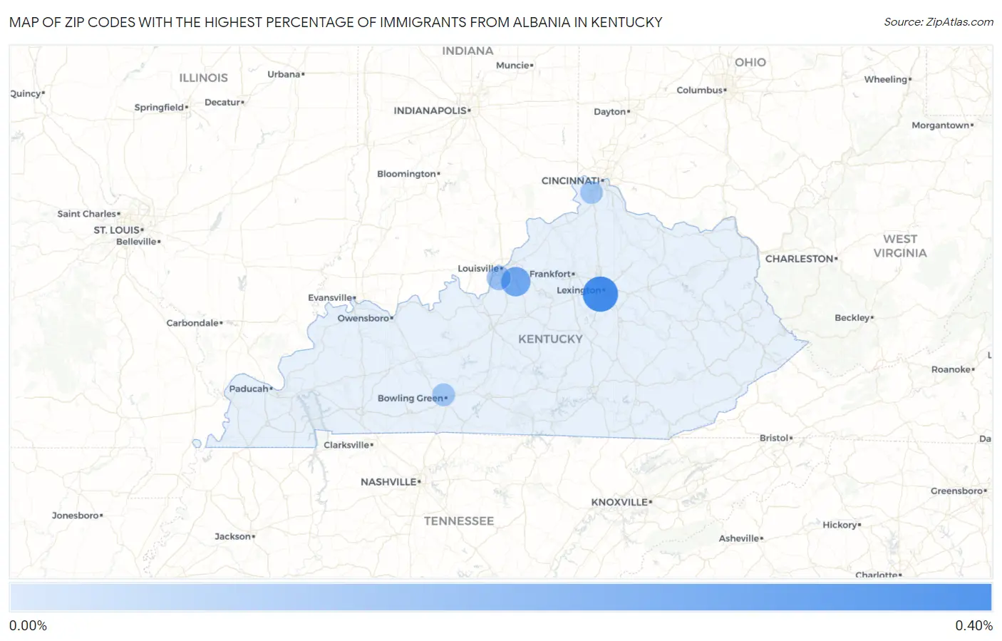 Zip Codes with the Highest Percentage of Immigrants from Albania in Kentucky Map