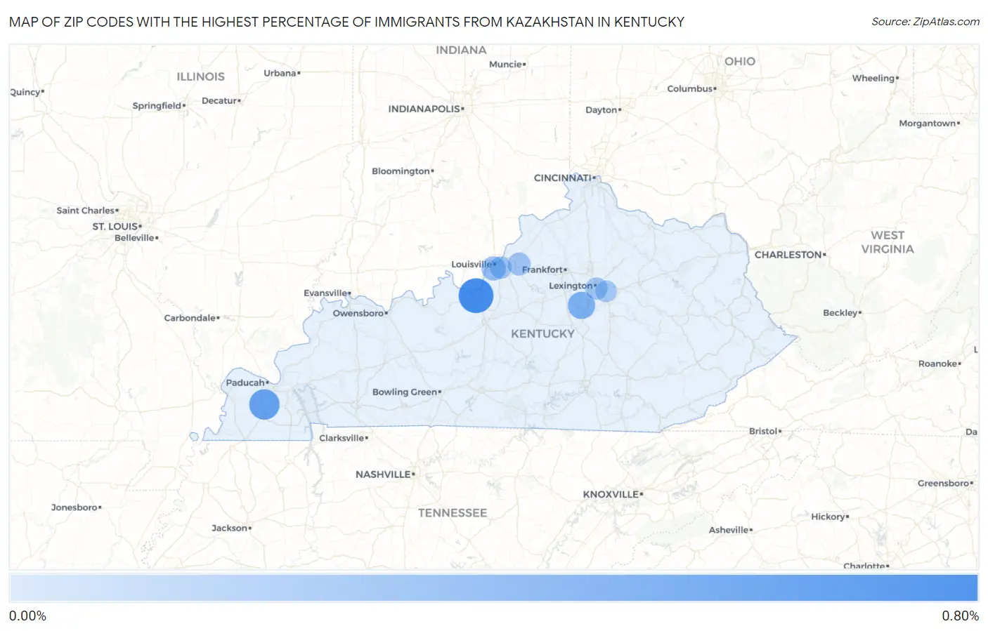 Zip Codes with the Highest Percentage of Immigrants from Kazakhstan in Kentucky Map