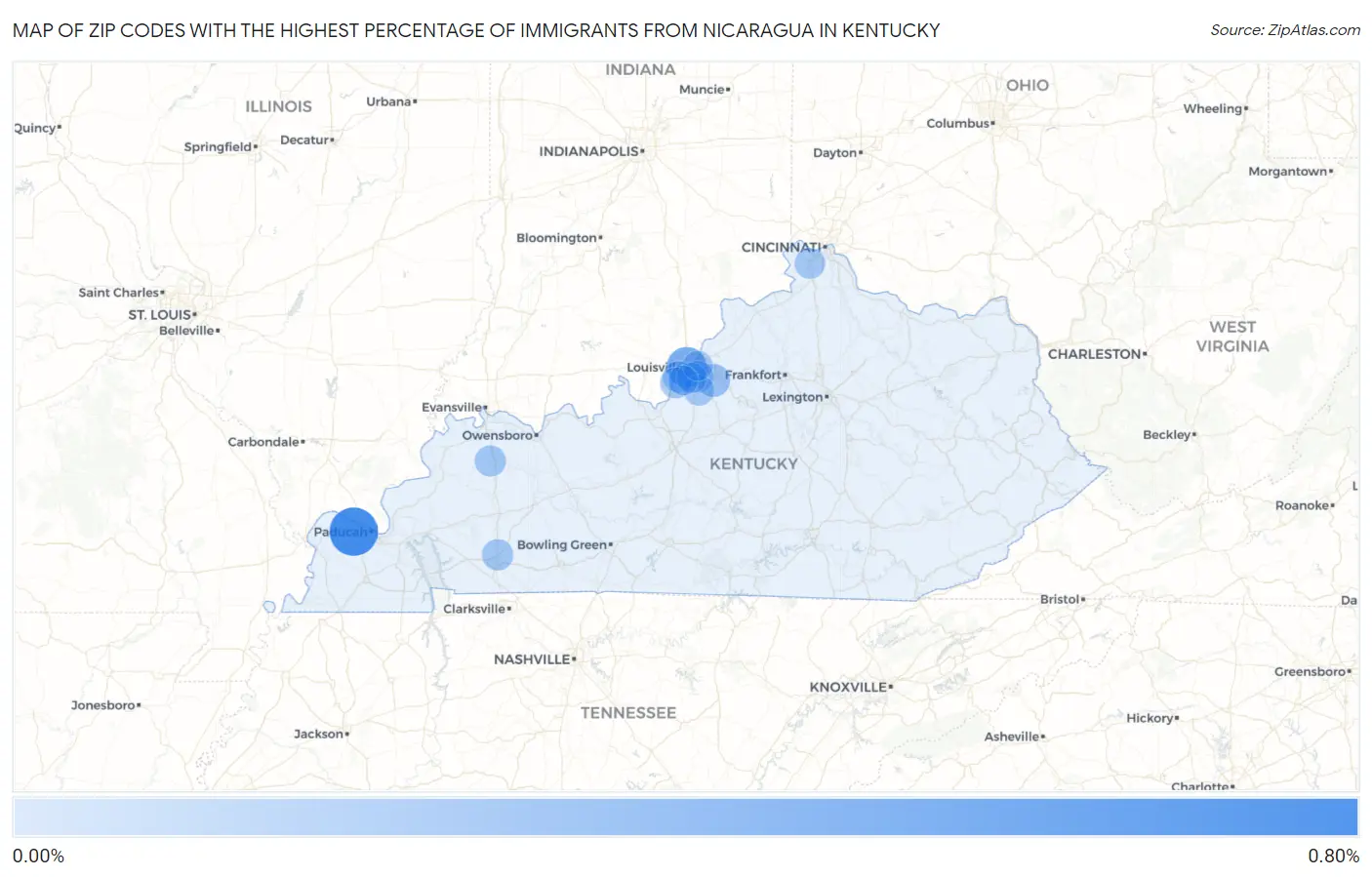 Zip Codes with the Highest Percentage of Immigrants from Nicaragua in Kentucky Map
