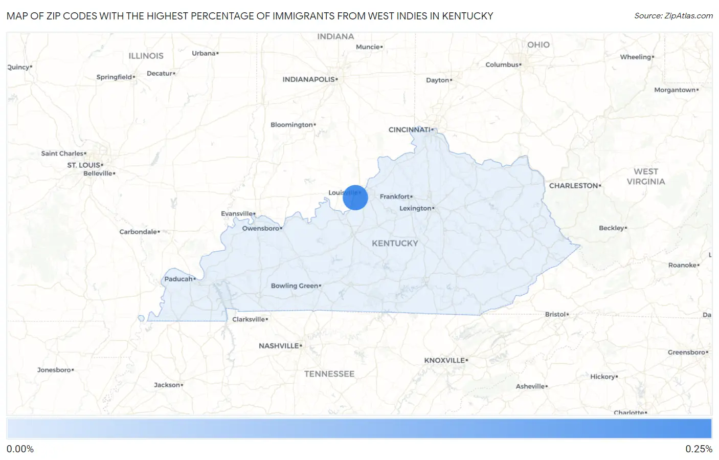 Zip Codes with the Highest Percentage of Immigrants from West Indies in Kentucky Map