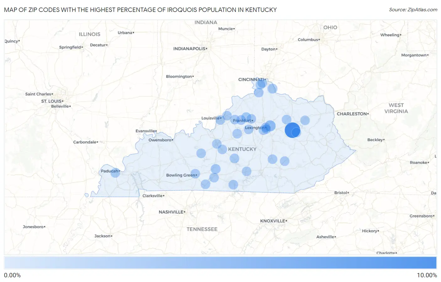Zip Codes with the Highest Percentage of Iroquois Population in Kentucky Map